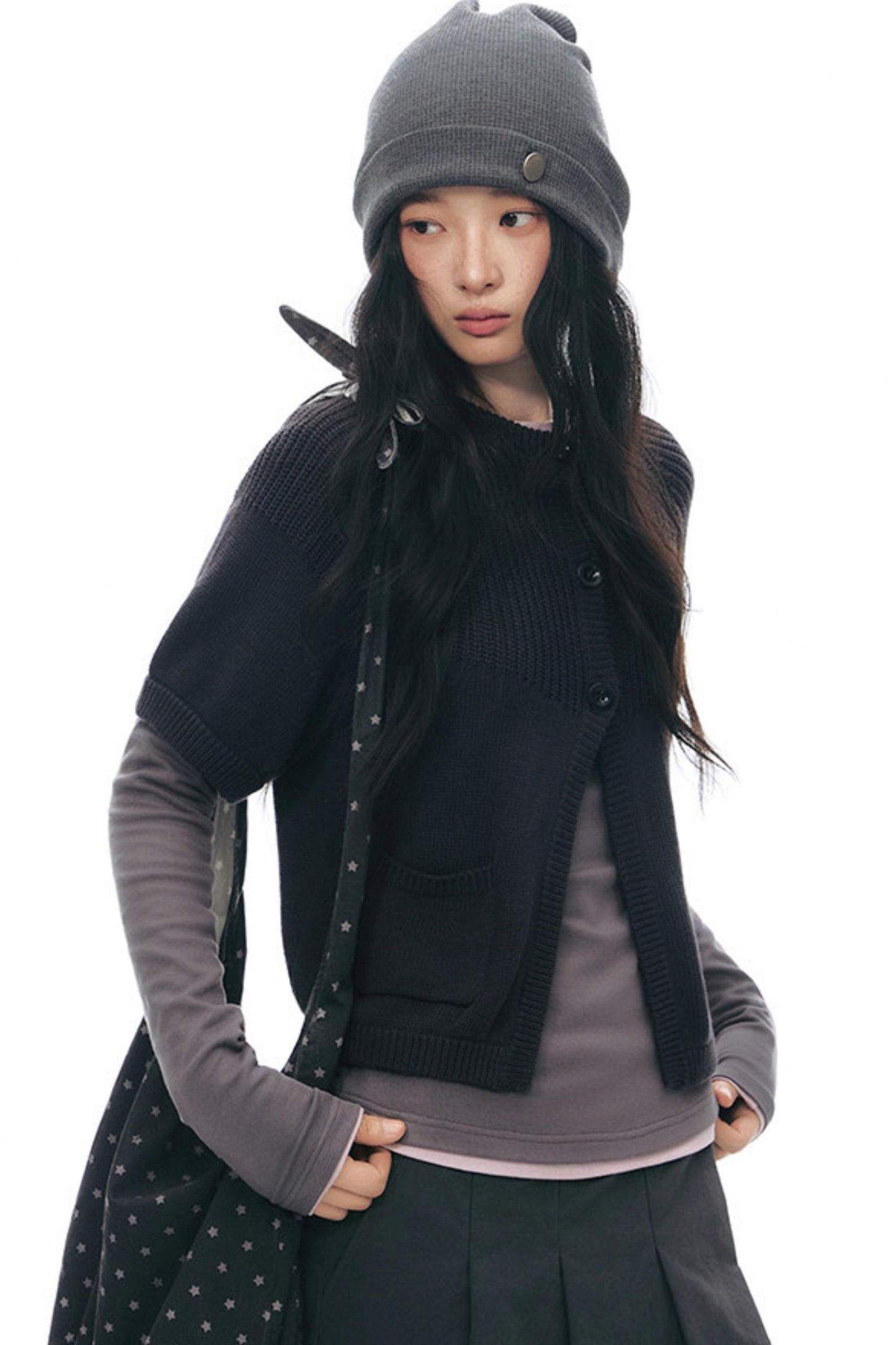 Vintage-Strickjacke mit mittellangen Ärmeln