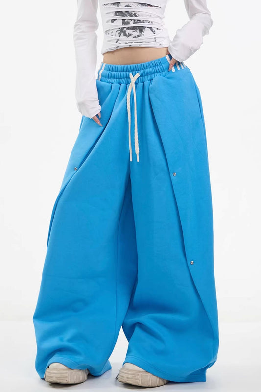 Retro Blue Curved Hem Pants