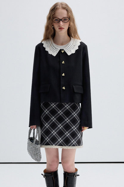 French Lace Collar Short Jacket Set-UP