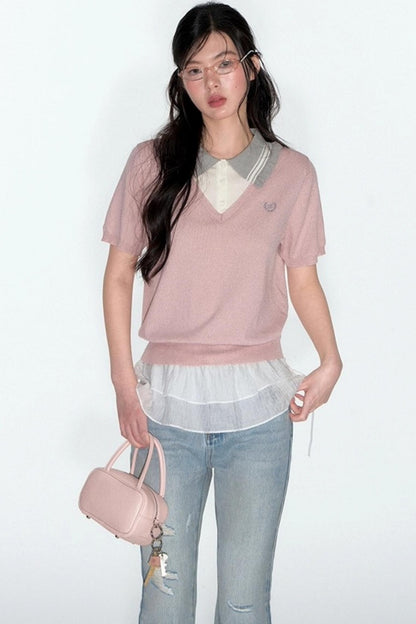 Preppy V-Neck Knit Top