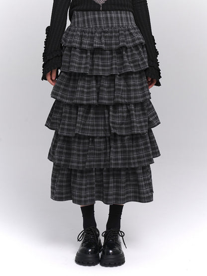 Long Artistic Plaid Skirt