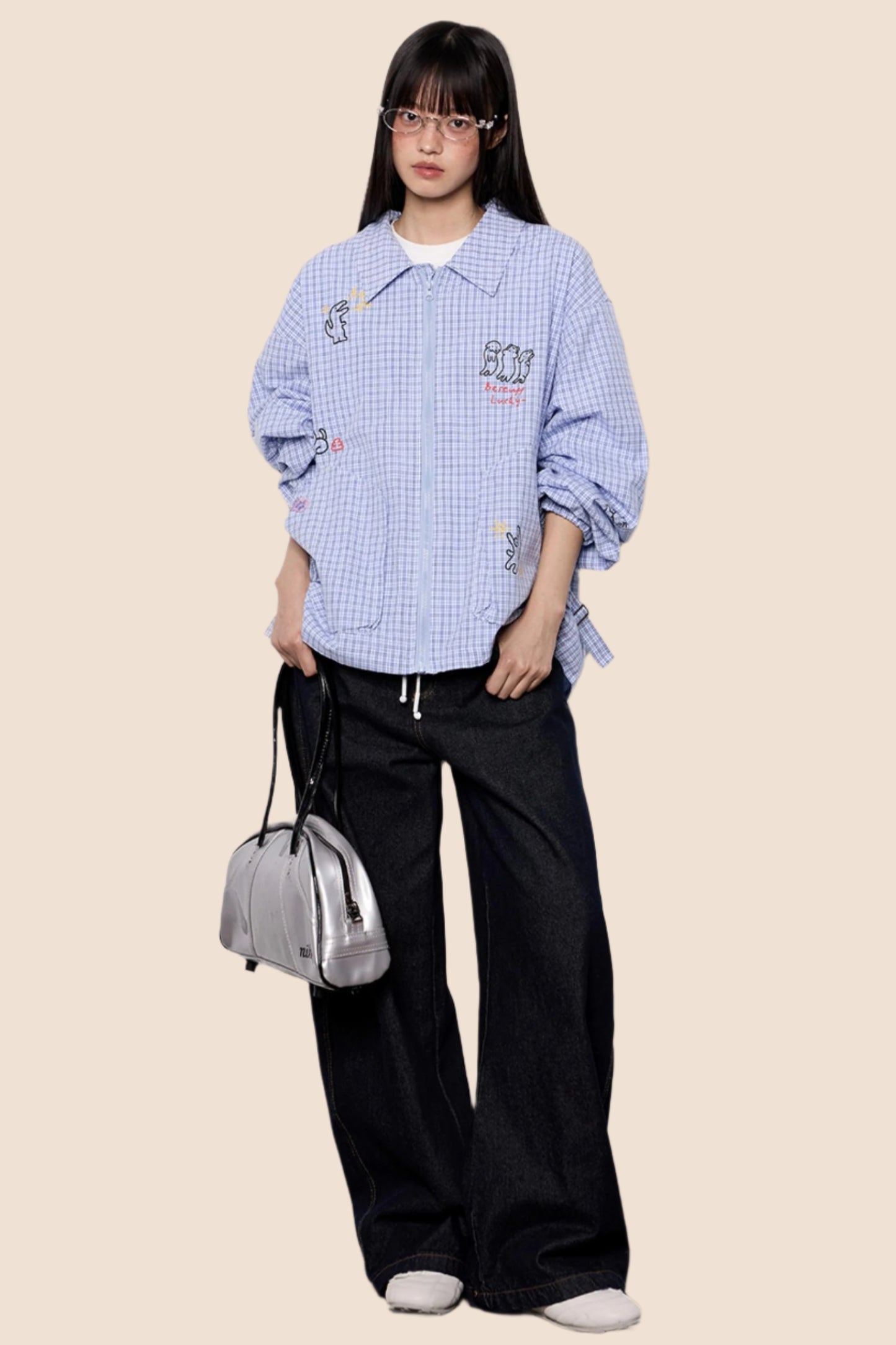 Cartoon Print Plaid Jacket