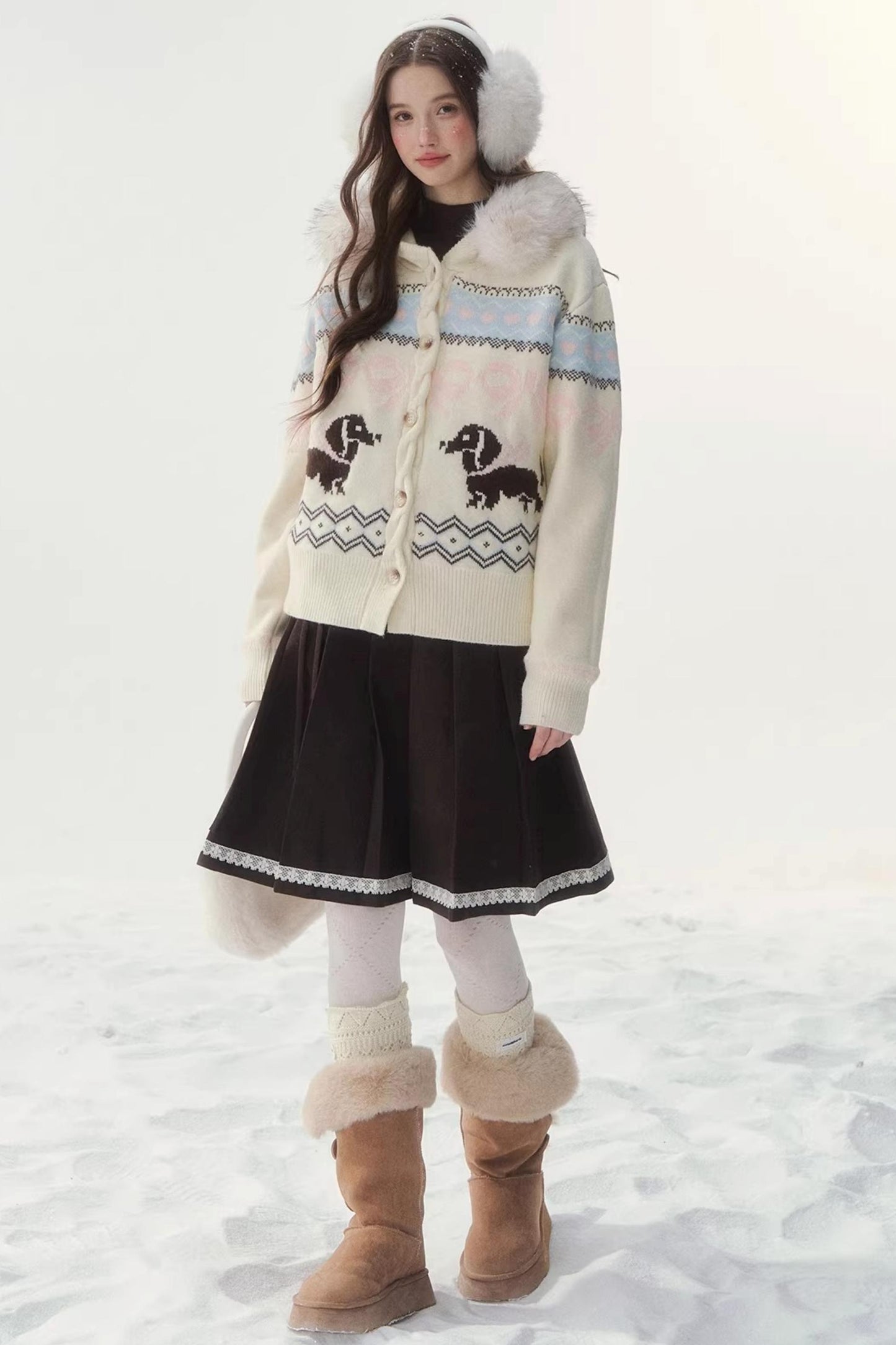 Rétro Jacquard nordique Dachshund Gilete pull