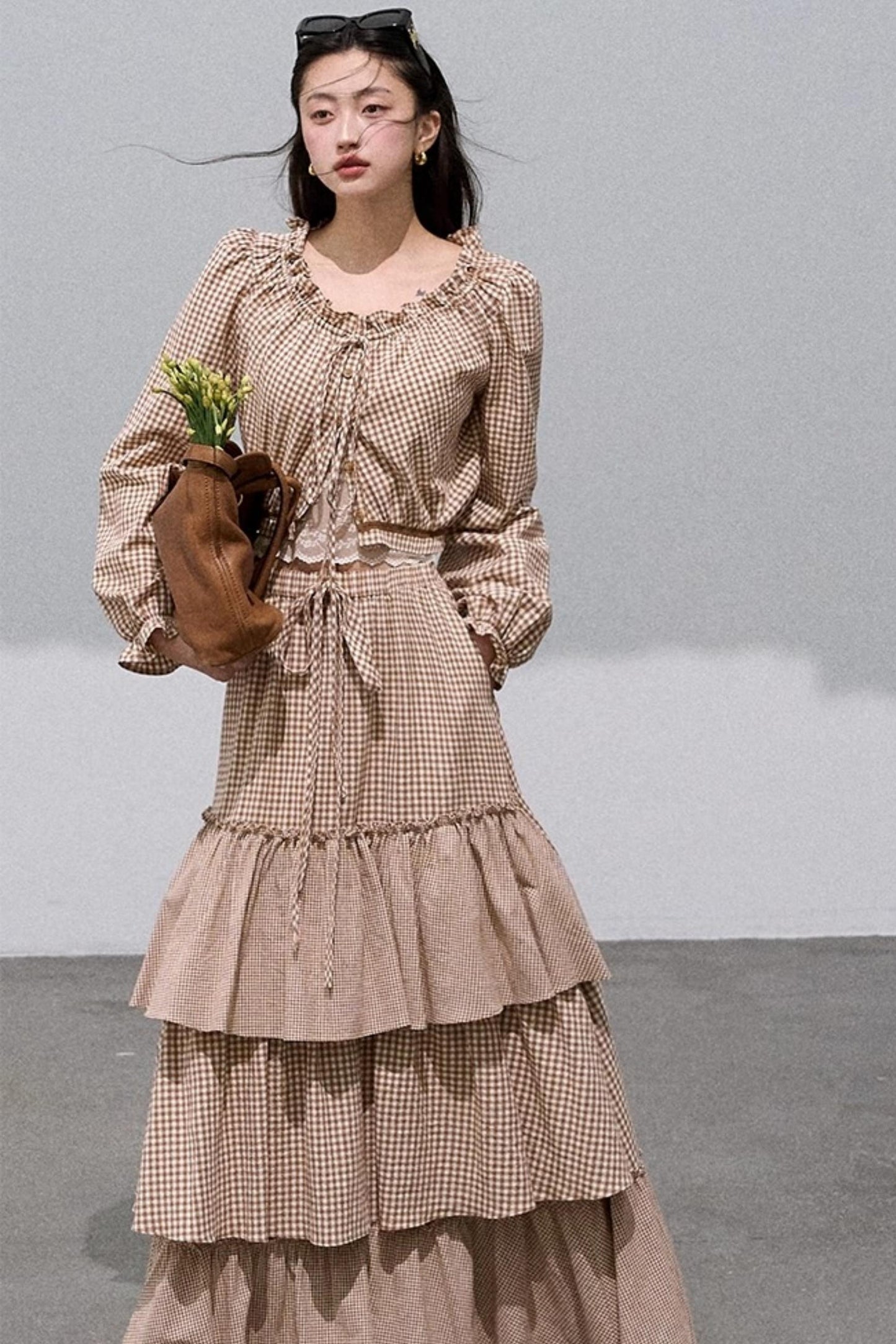 Preppy Cotton Strappy Cake Skirt Set-Up