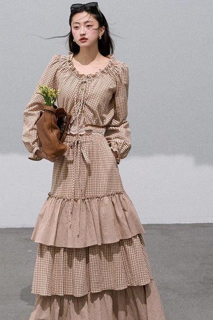 Preppy Cotton Strappy Cake Skirt Set-Up