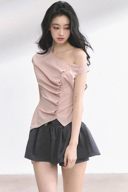 French Lace Asymmetrical Slim Fit Top