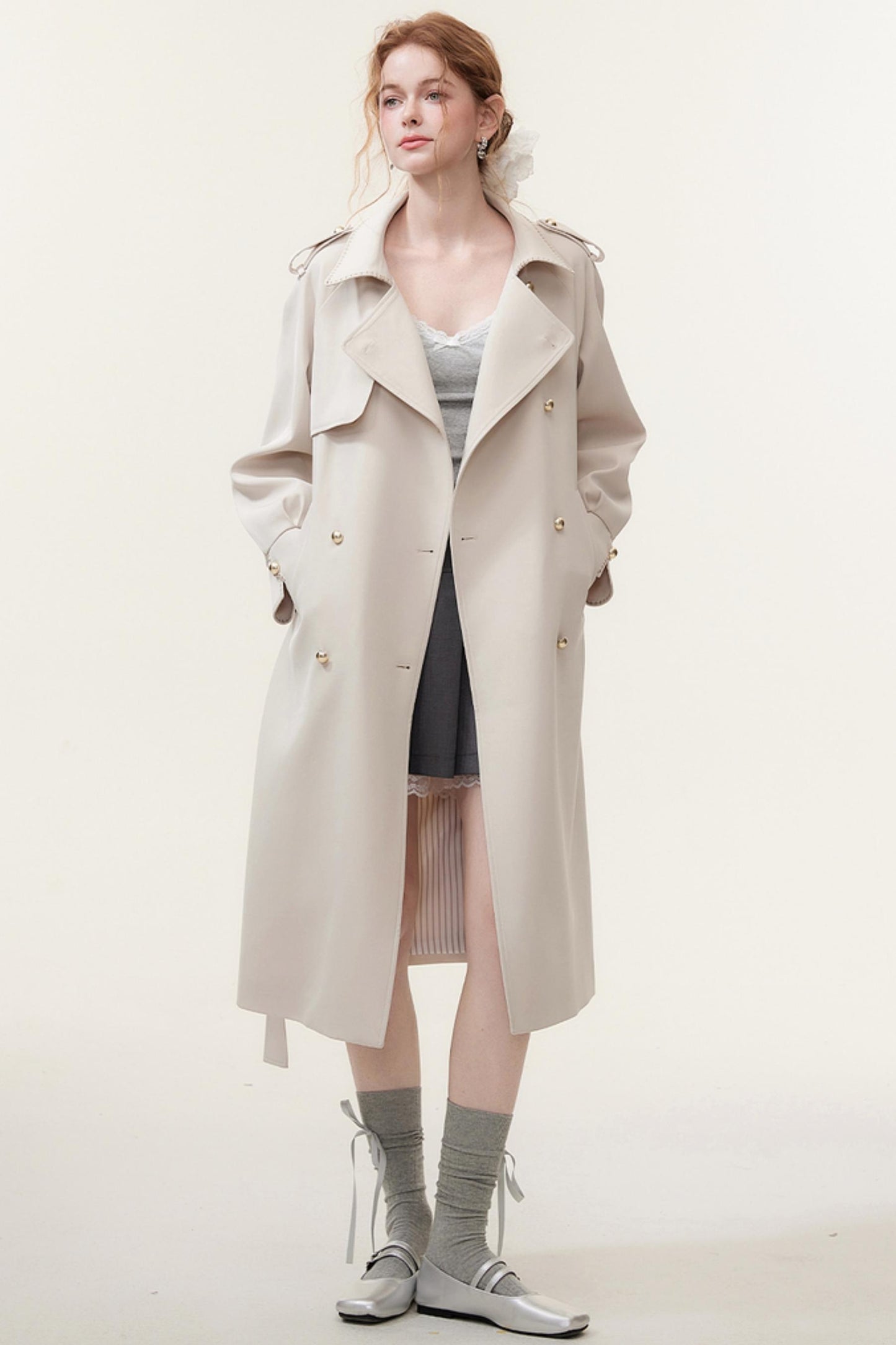 Oatmeal Chic Double-Breasted Trench Coat