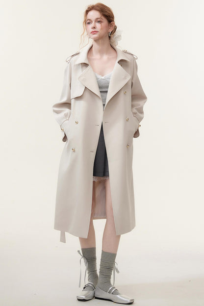 Oatmeal Chic Double-Breasted Trench Coat