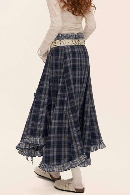 Spliced Plaid Long Skirt
