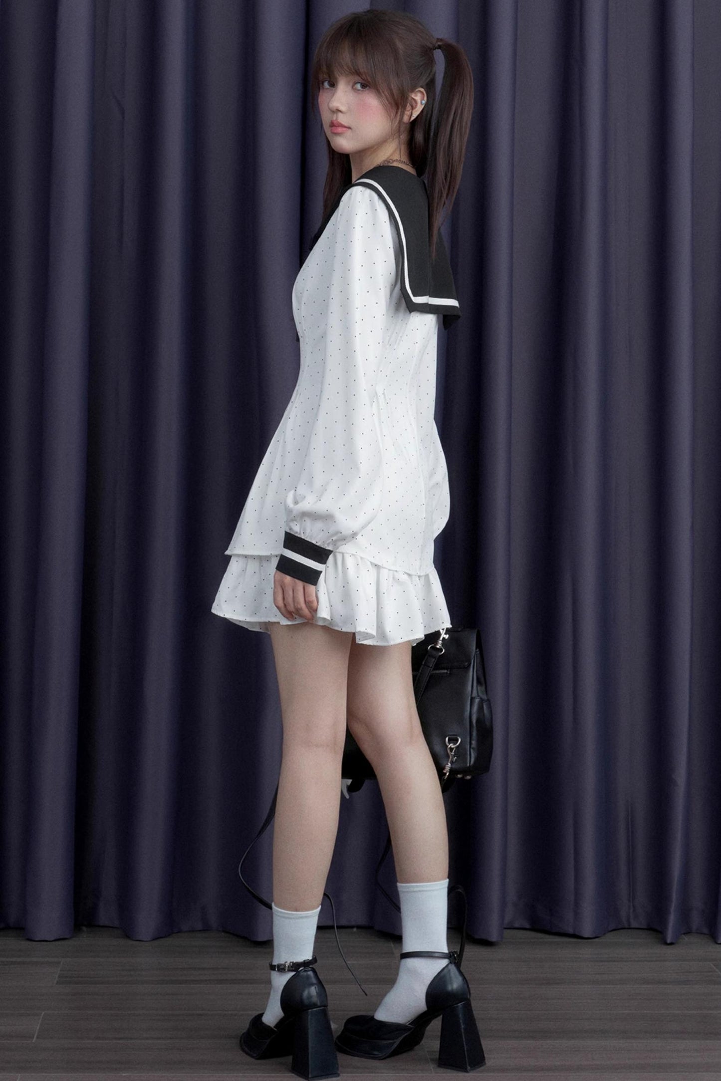 Polka Dot Sailor Neck Dress