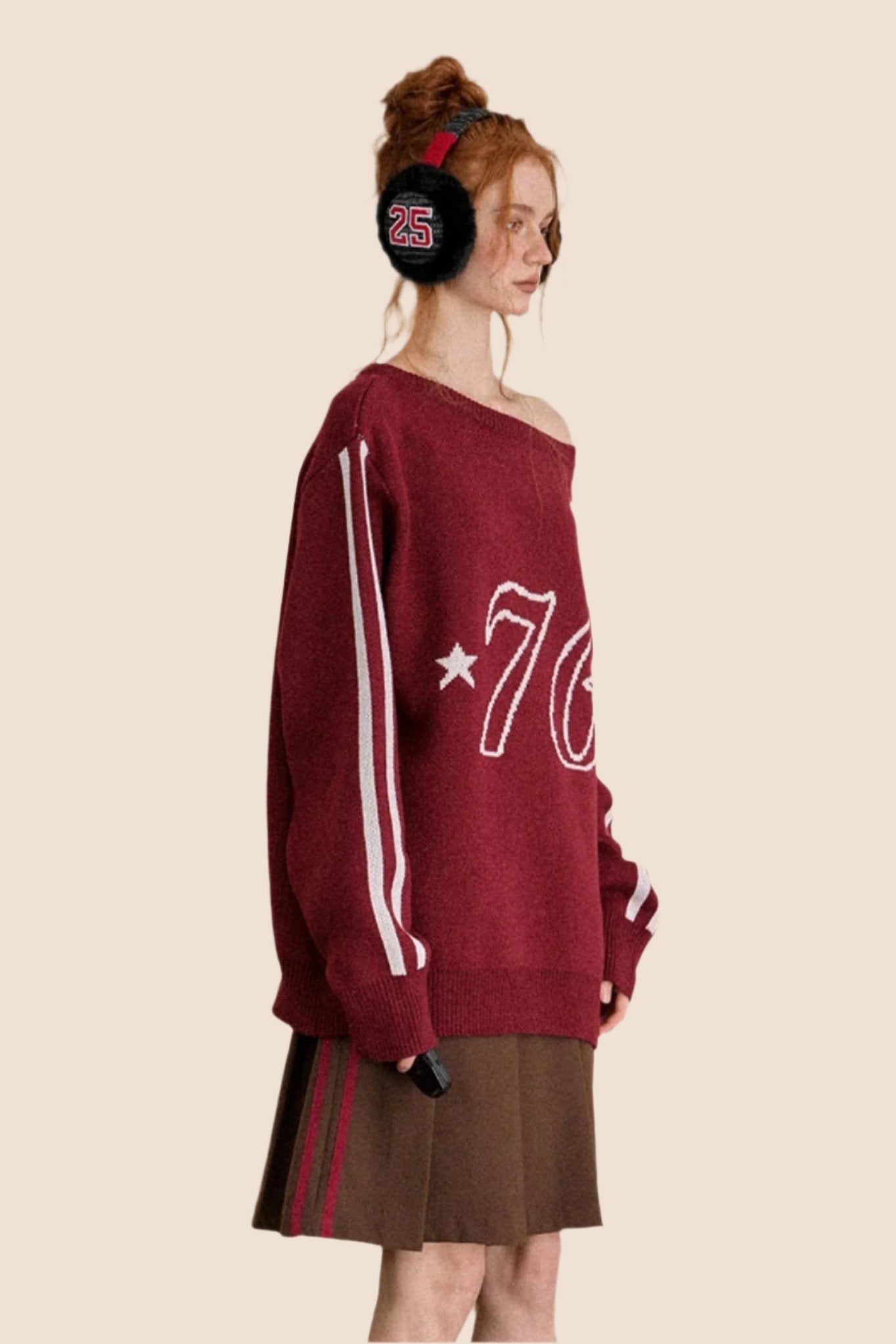 Retro Loose Slant Shoulder Knit Sweater