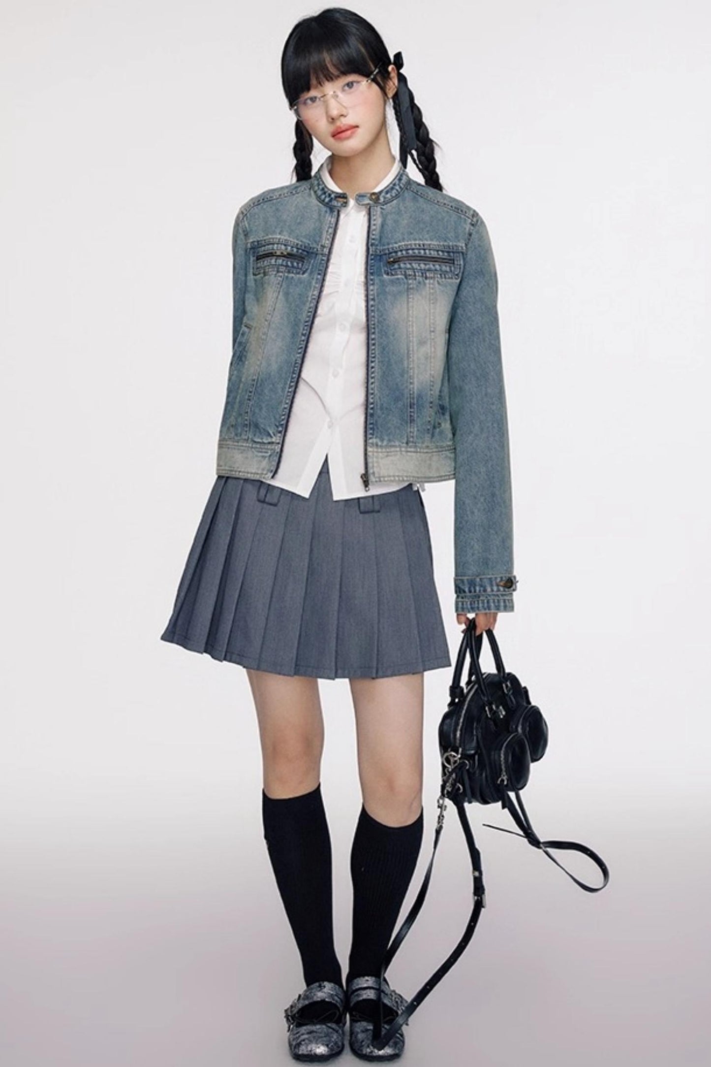 Vintage Distressed Cropped Denim Jacket