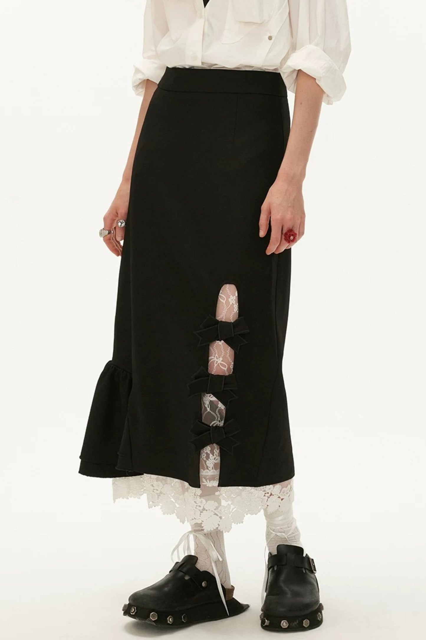 Bow Lace Layered-Look Skirt