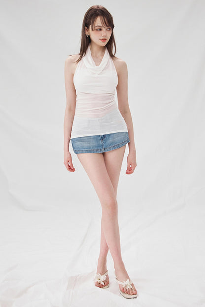 High-Waisted Denim A-Line Skirt