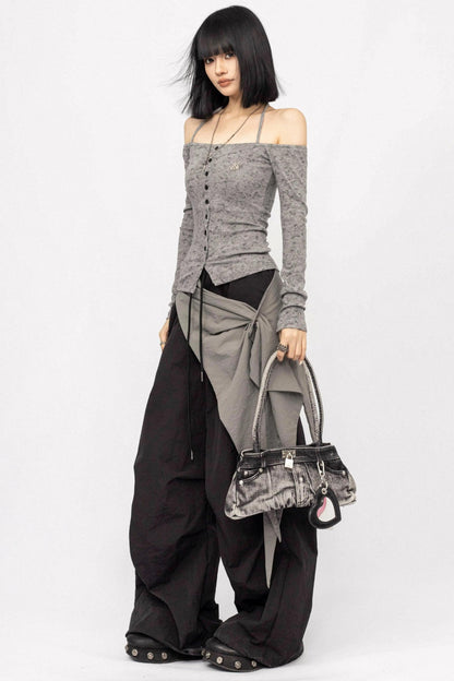 American Spice Girl One-Shoulder Long Sleeve Top