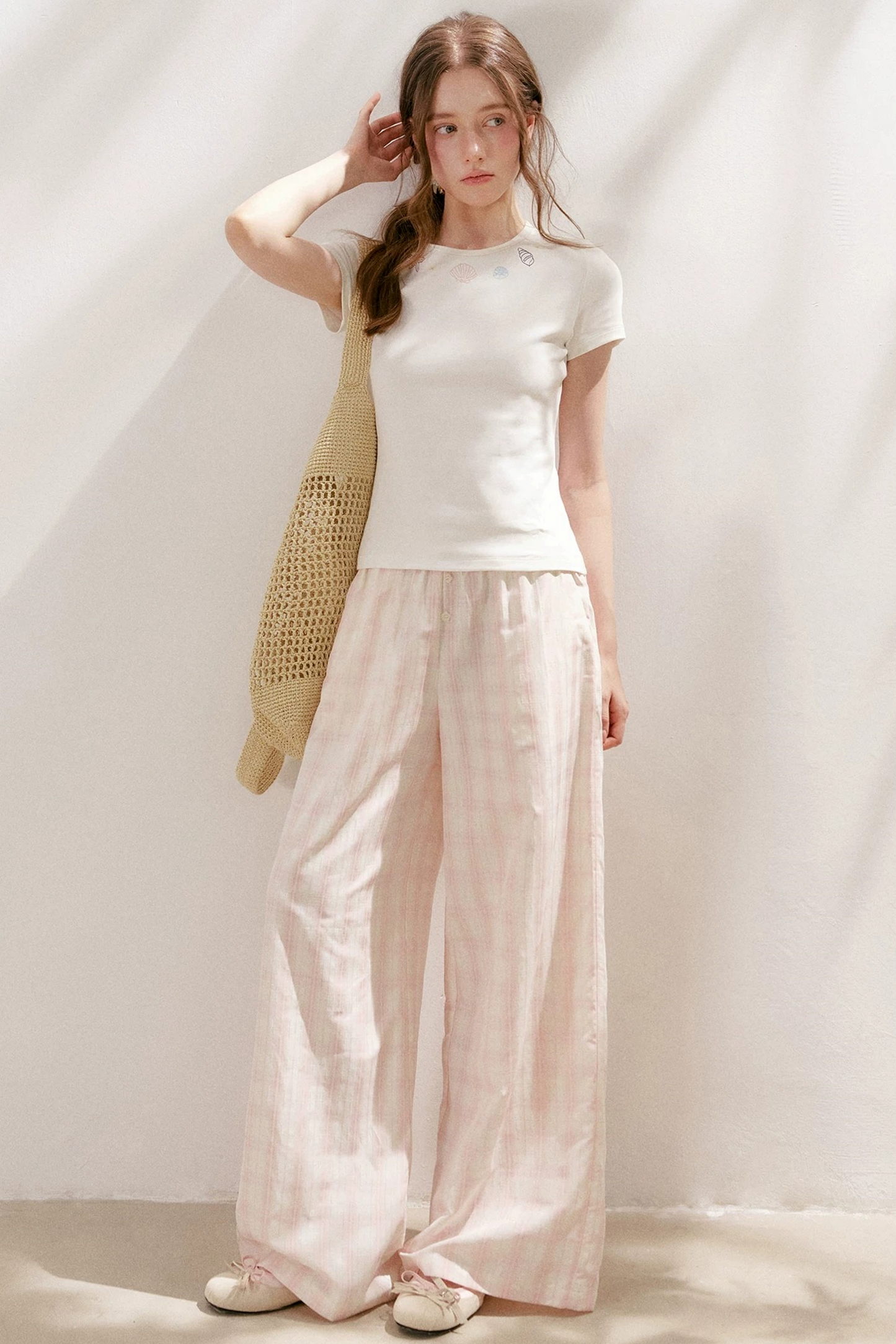 Linen Plaid Wide-Leg Pants