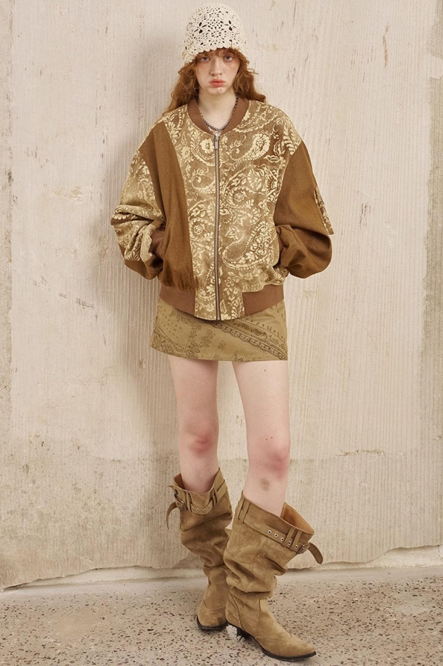 Cashew Print Long Sleeve Flight Jacket