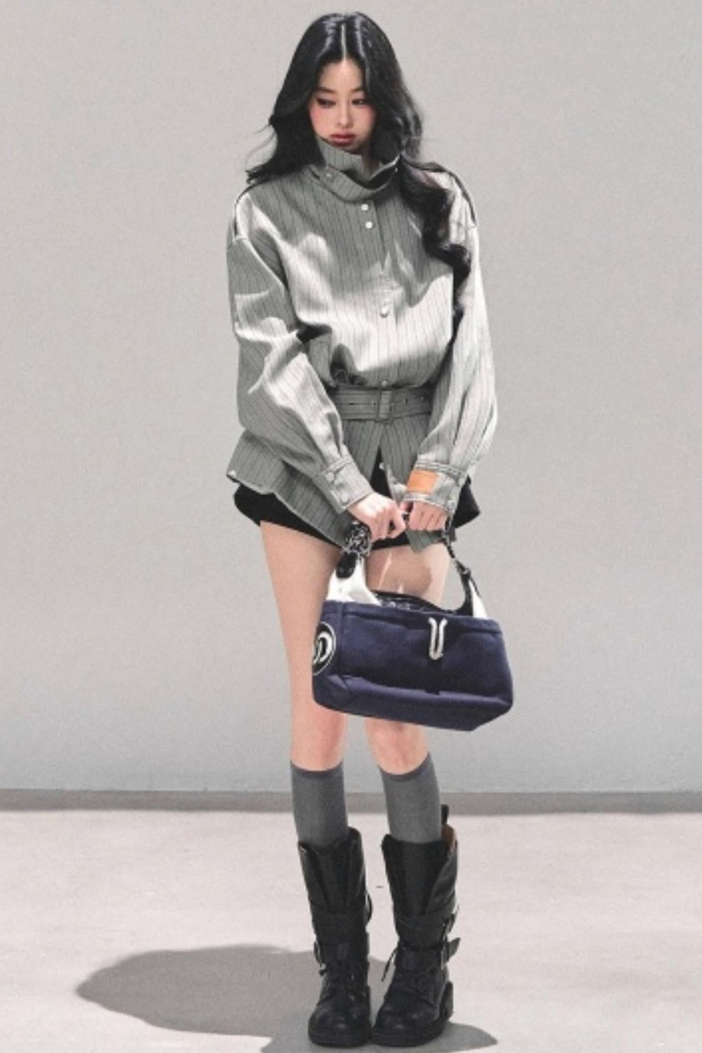 High-Neck Striped Jacket