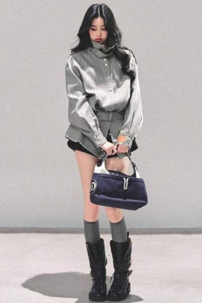 High-Neck Striped Jacket