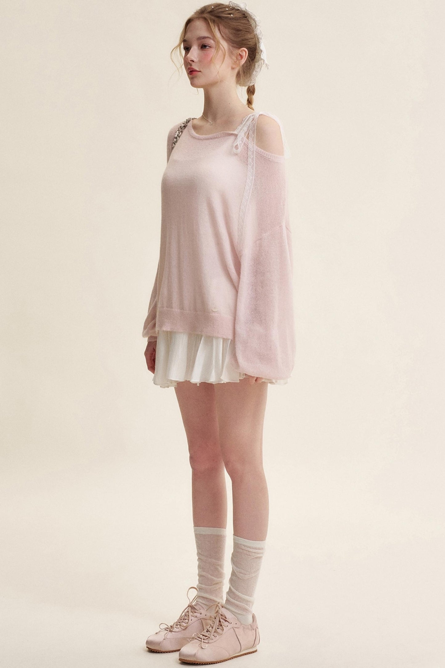 Slouchy Lace-Up Mohair Pullover Set