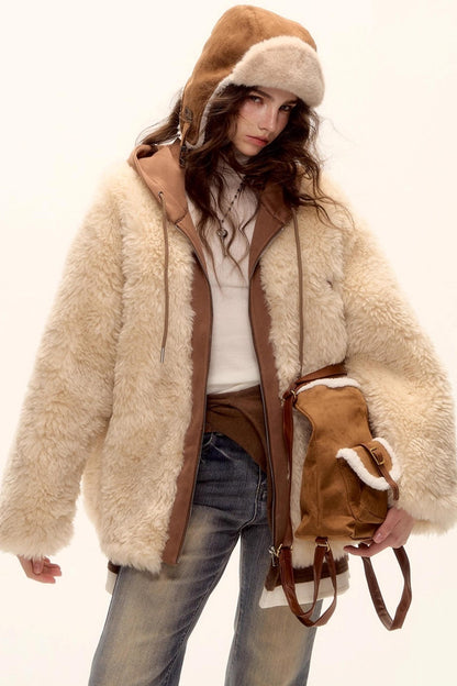 Hooded Fur Patchwork Jacket