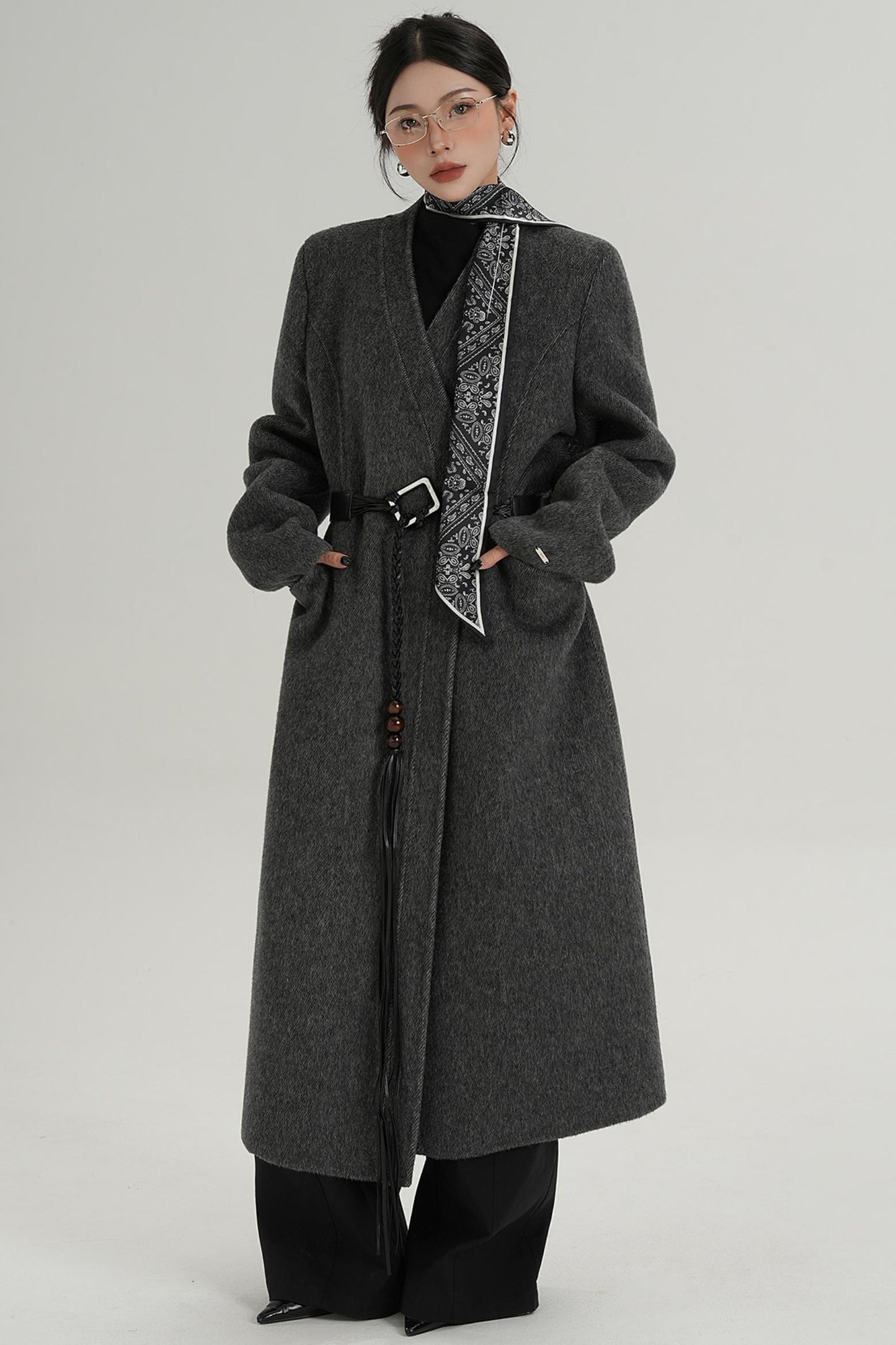 V-Neck Wool Trench Coat