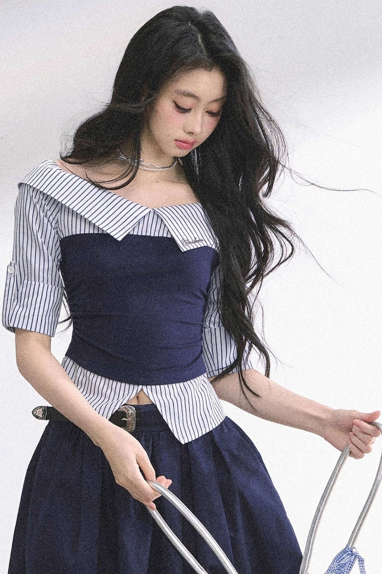 Gray Sugar Striped Short-Sleeved Shirt