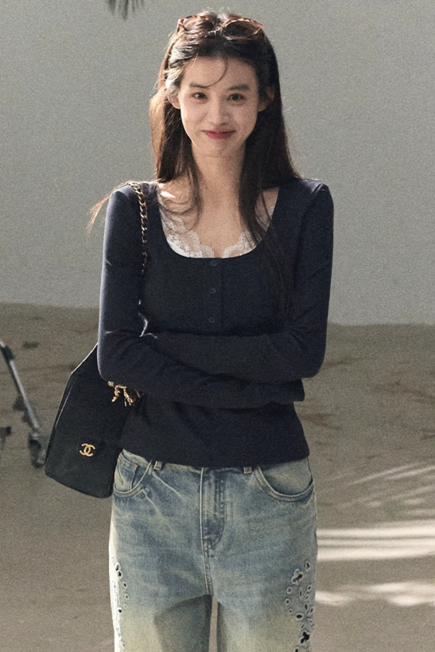 Laser Embroidery Distressed Jeans