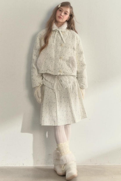 Floral Corduroy Pleated Jacket Set-Up