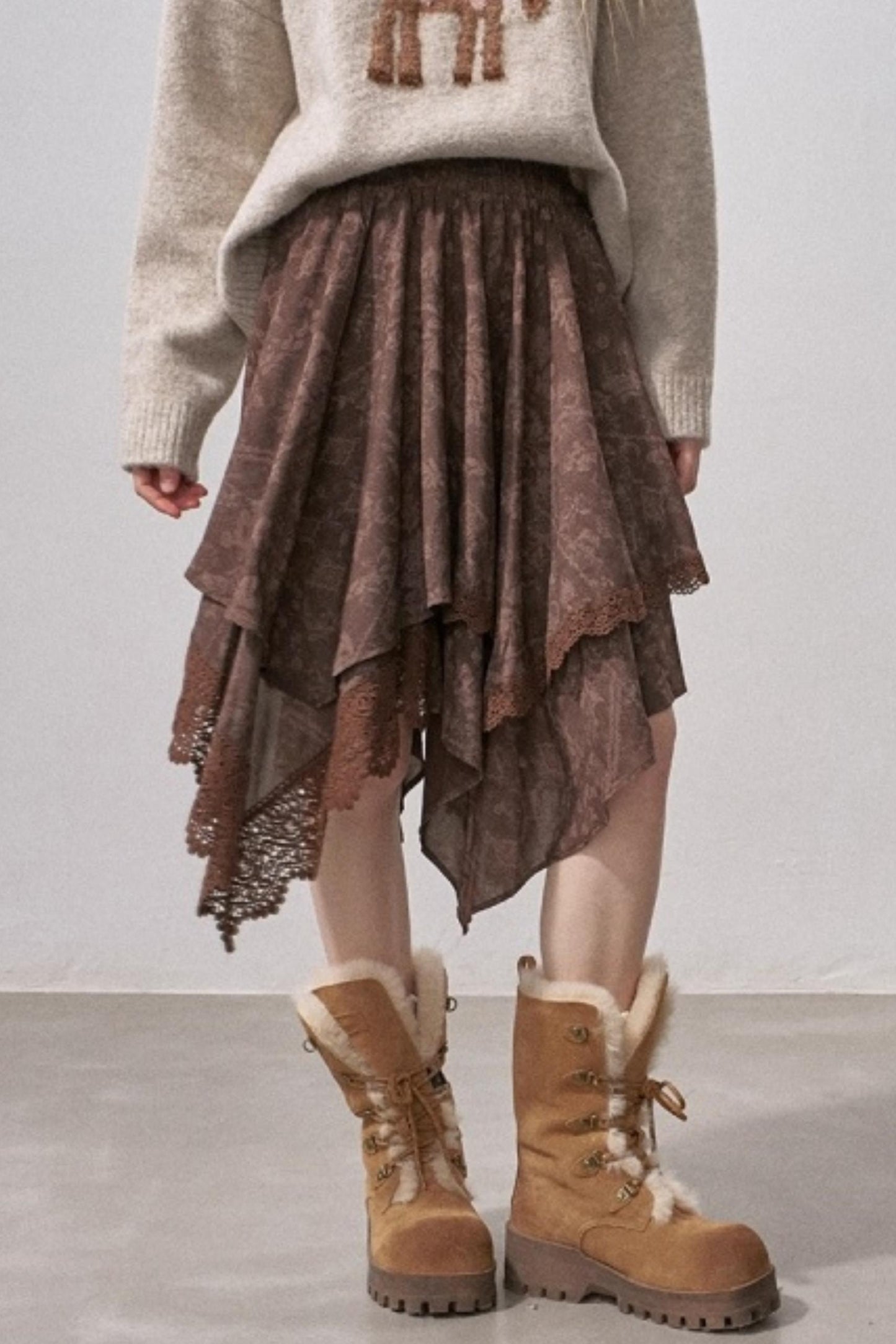 Lace Asymmetrical Winter Skirt