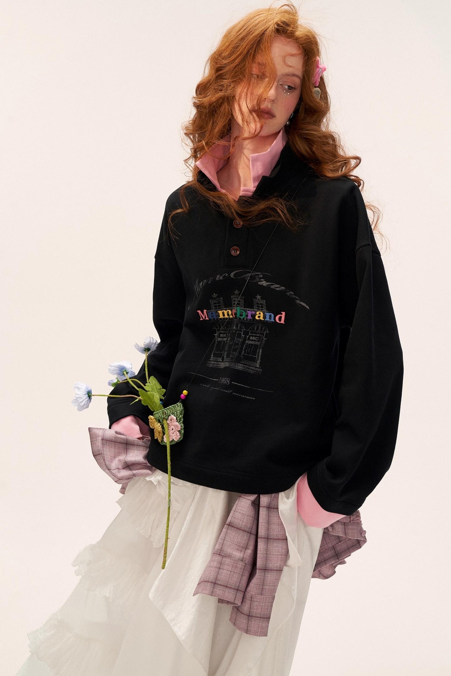 Button Lapel Polo Sweatshirt