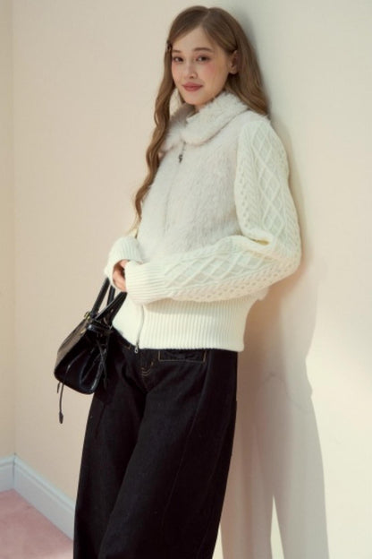 Fur Patchwork Fleece Zipper Jacket