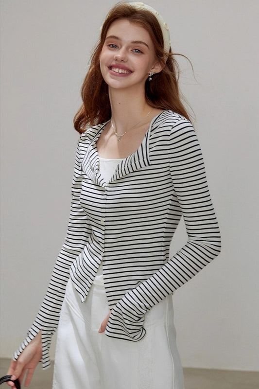 V-neck Striped Knitted Cardigan