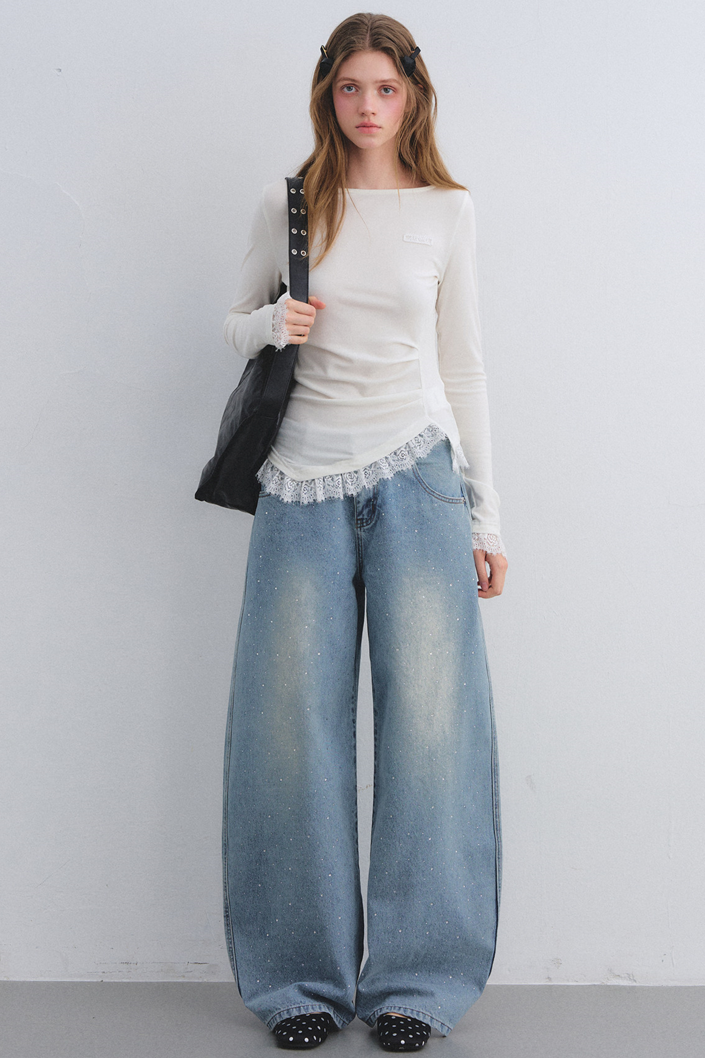 Spitzen-Patchwork-Taillierte Bluse