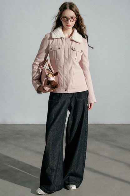 Lapel Pink Cotton Jacket