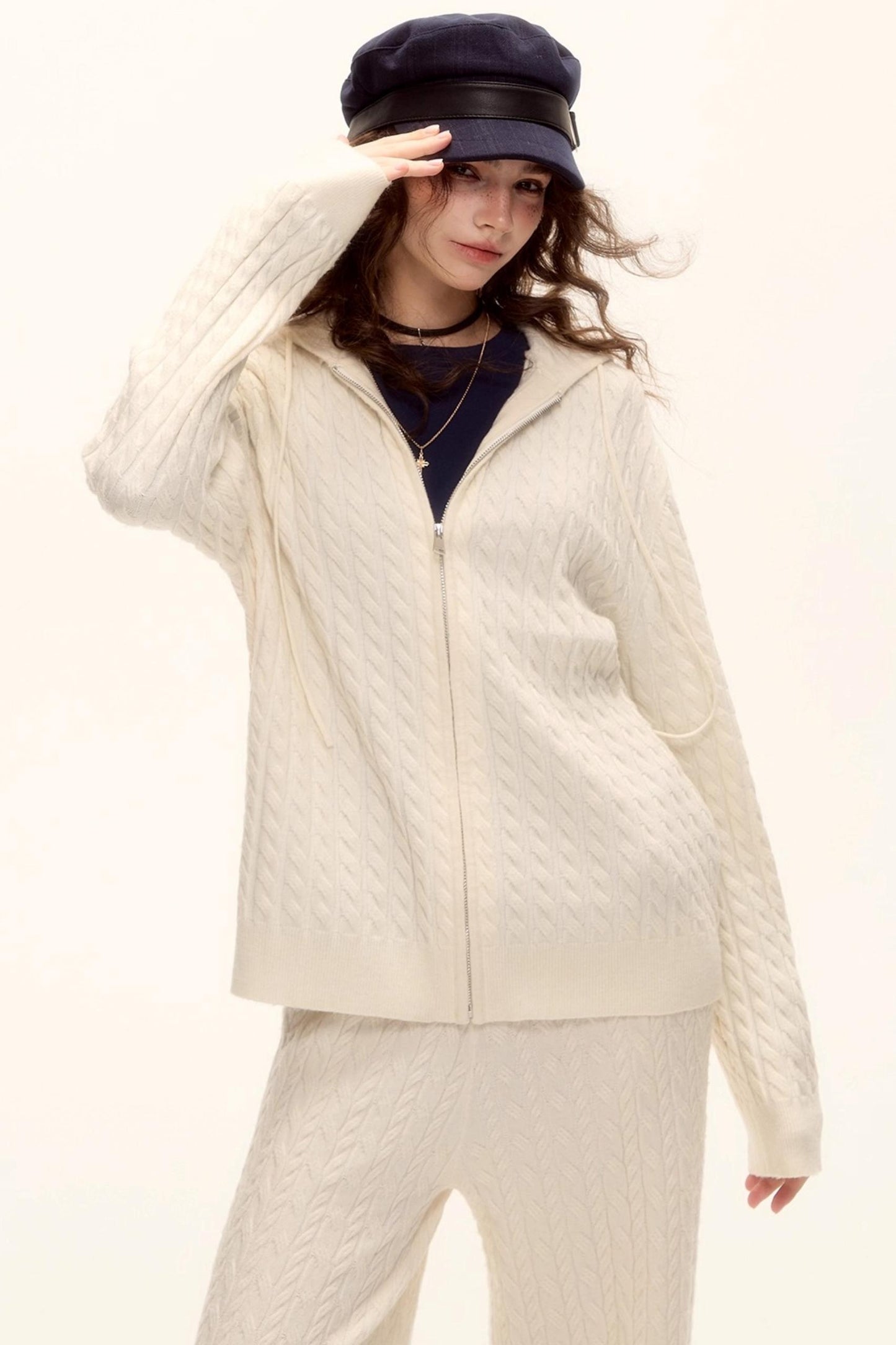 Wool Twist Hooded Knit Set-Up