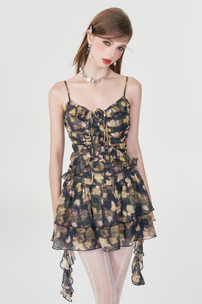 Dreamy Floral Ruffle Halter Dress