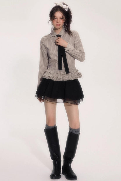 Flower Hem Shirt With Tie Set-Up