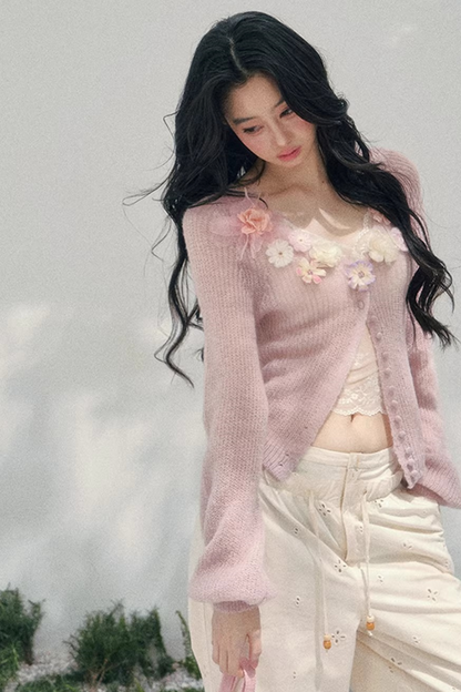 Spring Soft Breeze Floral Sweater Set-Up