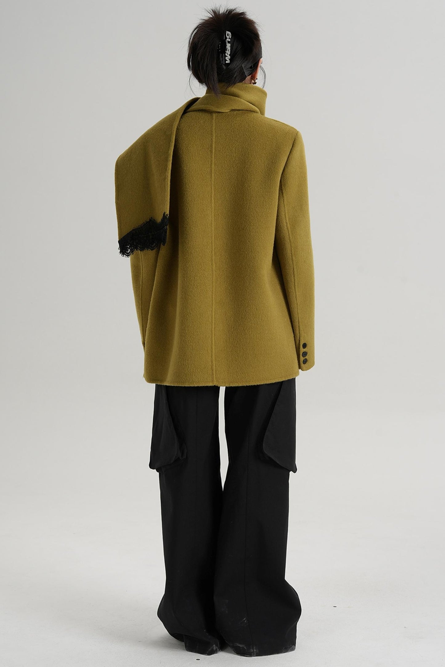 Scarf Patchwork Lace Woolen Coat