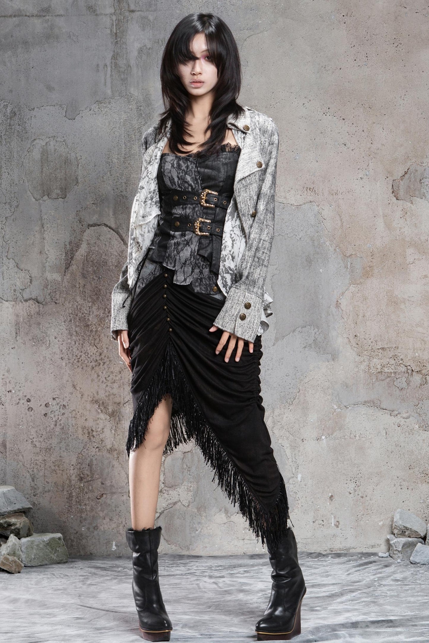 Irregular Patchwork Drawstring Skirt