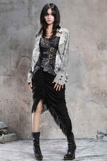 Irregular Patchwork Drawstring Skirt