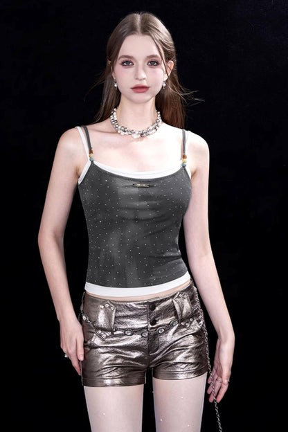 Rhinestone Suspenders Top