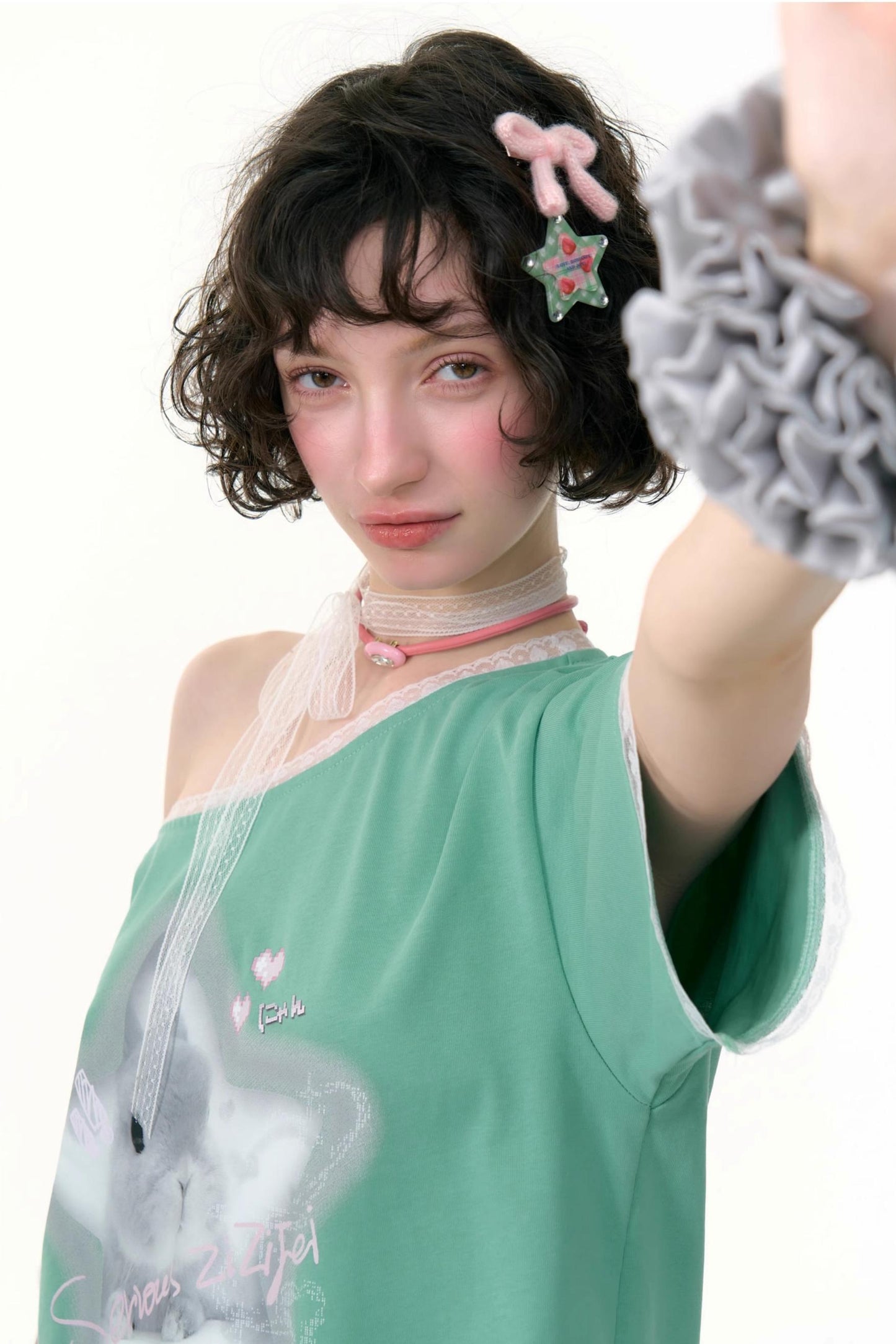 Star Rabbit Lace Short Sleeve T-shirt