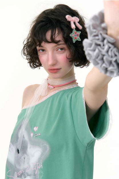 Star Rabbit Lace Short Sleeve T-shirt