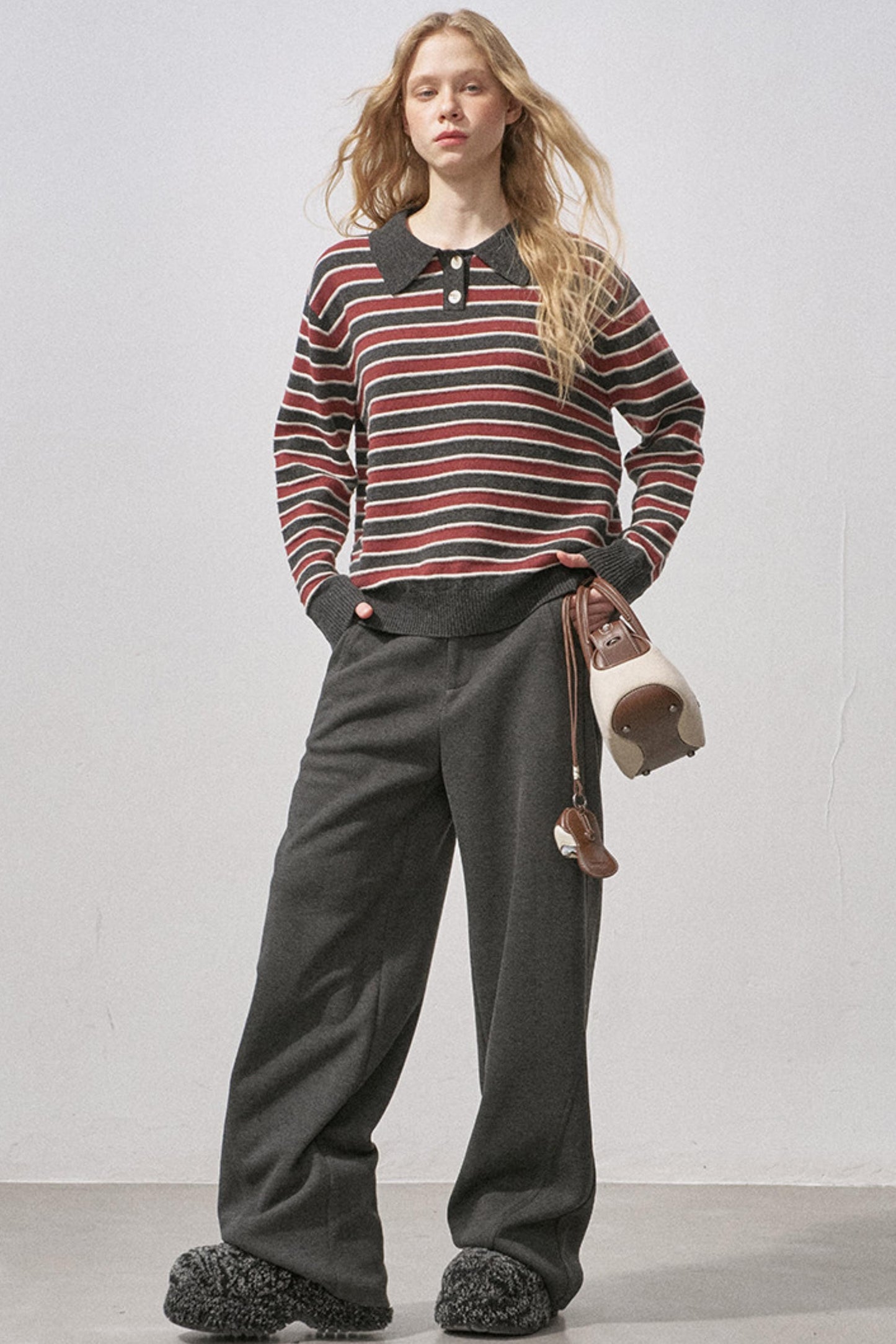 Cotton Wool Striped Polo Sweater