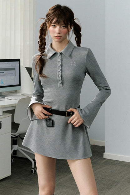 Gray Knit Polo Dress