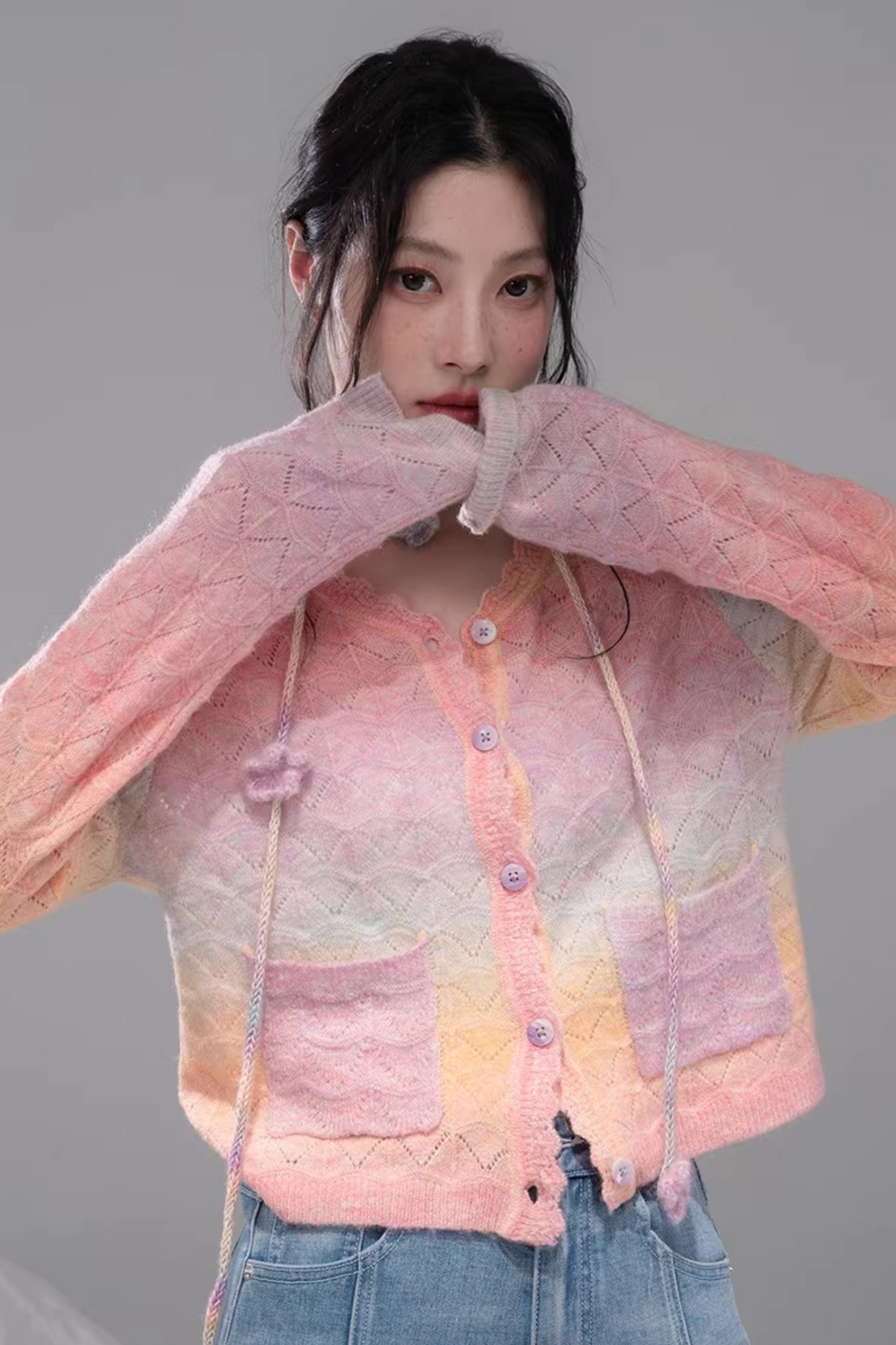 Gradient Rainbow Wool Cardigan