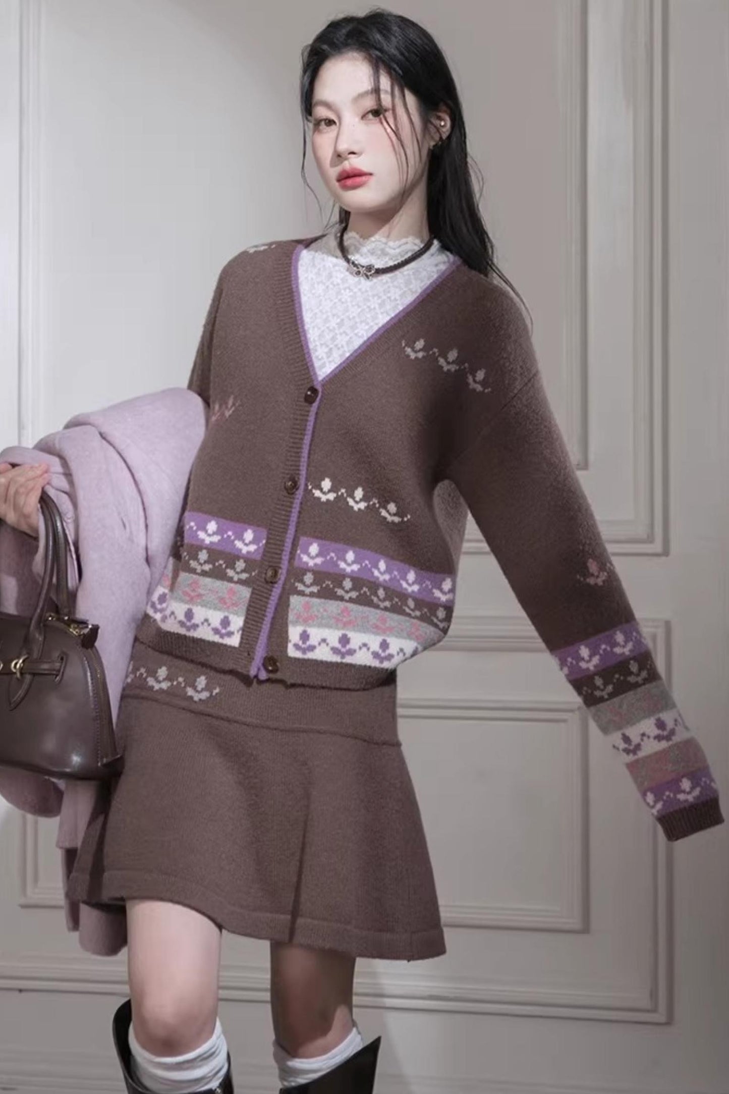 Winter Tulip Wool Cardigan Set