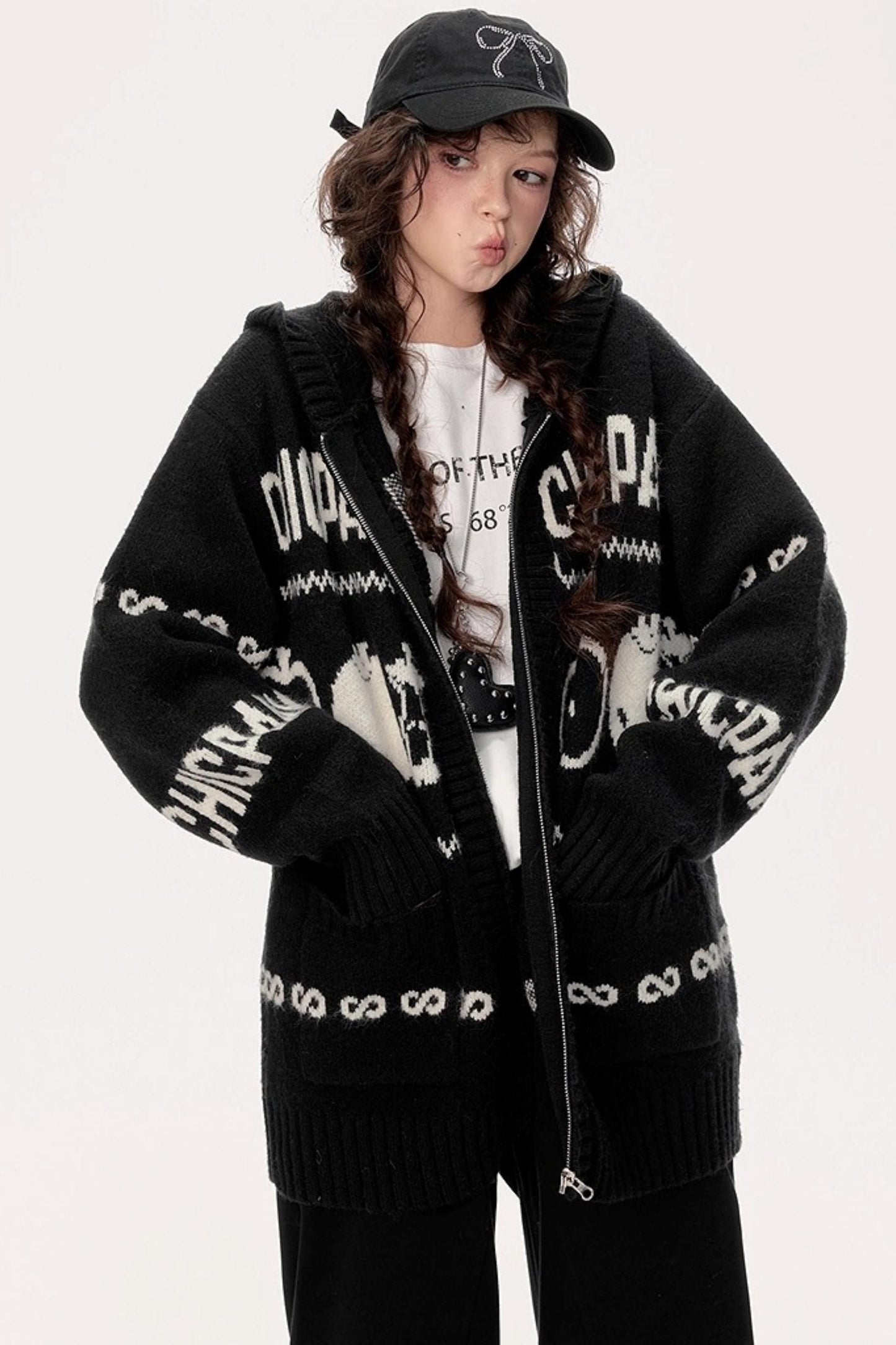 Lazy Fair Island Jacquard Sweater Hooded Jacket